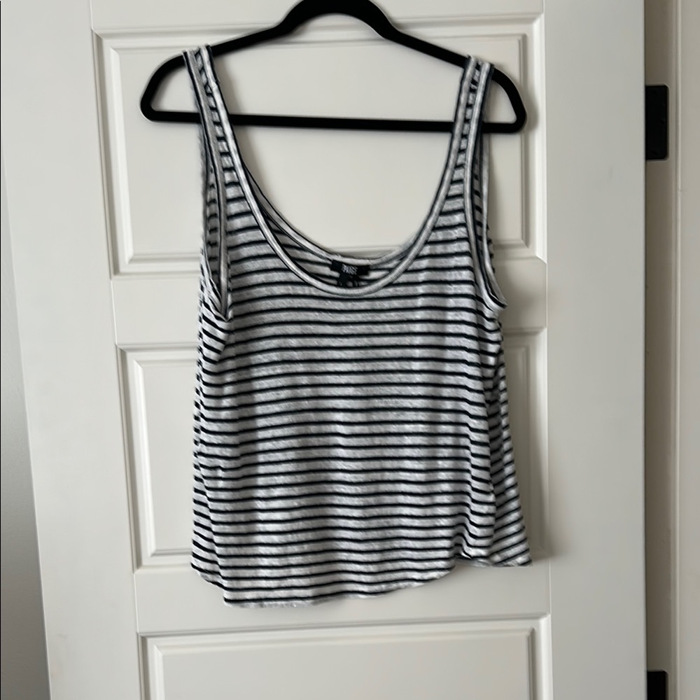 PAIGE White and Blue Sleeveless Relaxed Tank Top